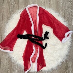 Sheer Red Santa Robe with Faux Fur Trim